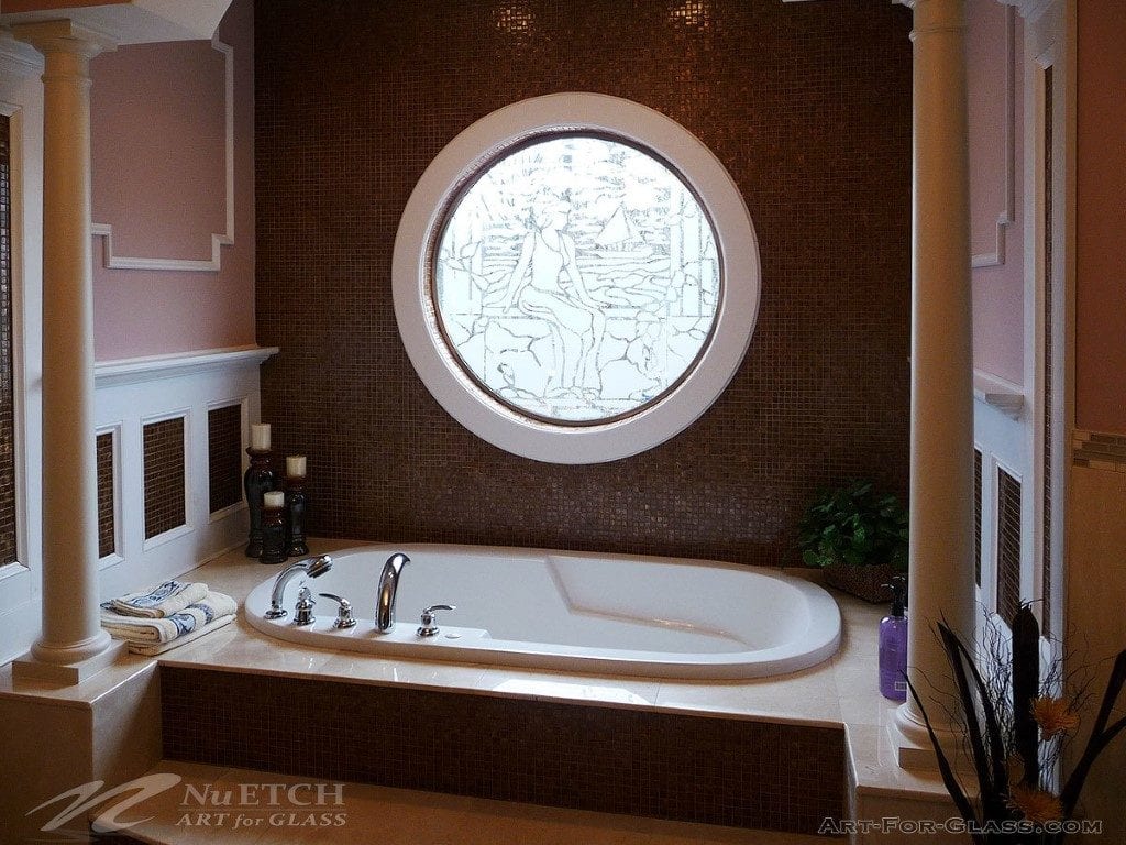 Bathroom with a big circle window